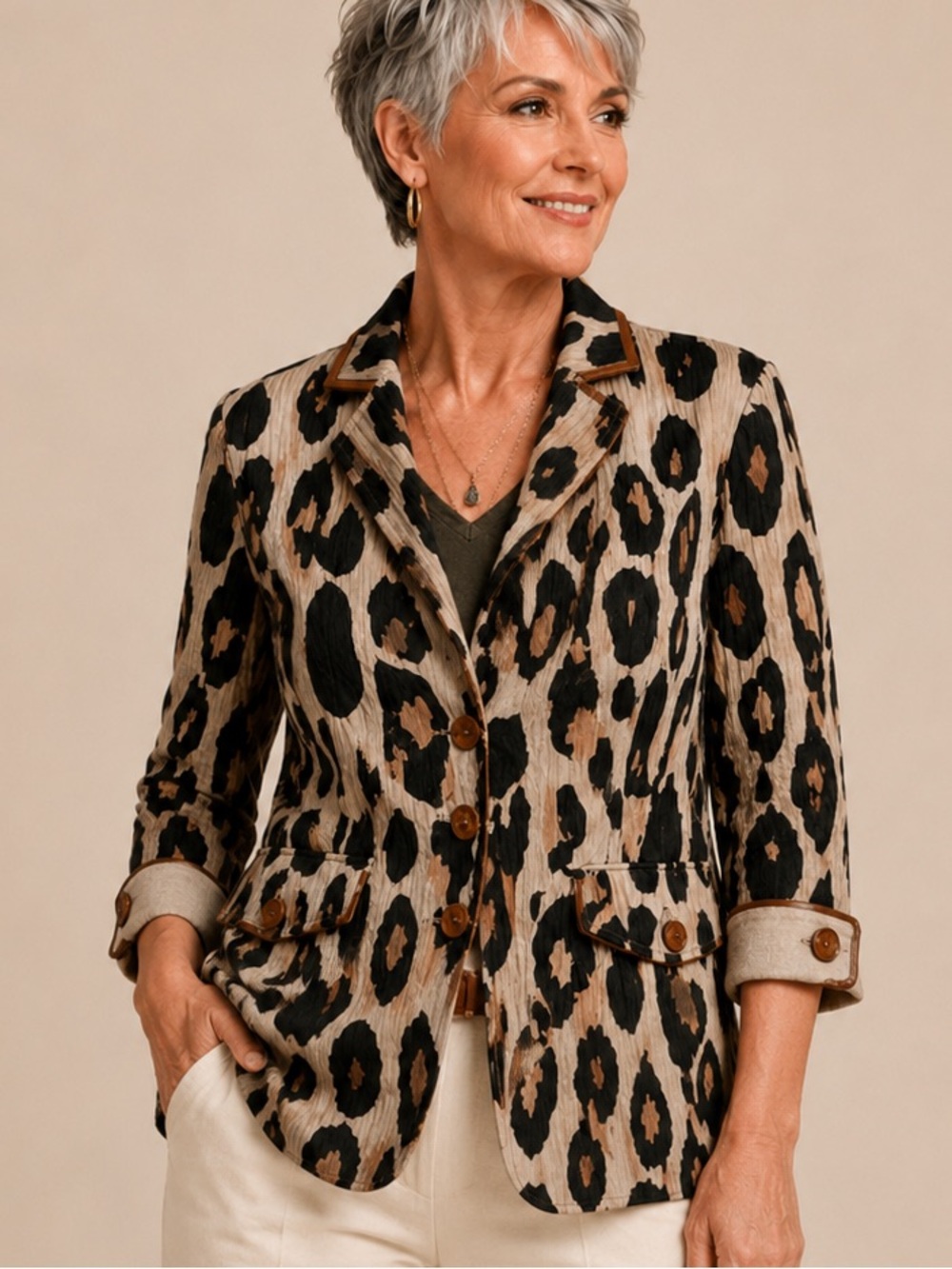 SPANNER - Leopard-Print Tailored Blazer in Tan and Black -Sz4 (fit up to 8)